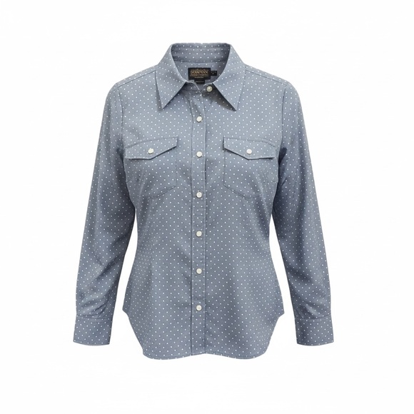 Pendleton Dusty Blue w/White Polka Dot Button-Up Shirt Women’s Size 8P - Picture 2 of 11